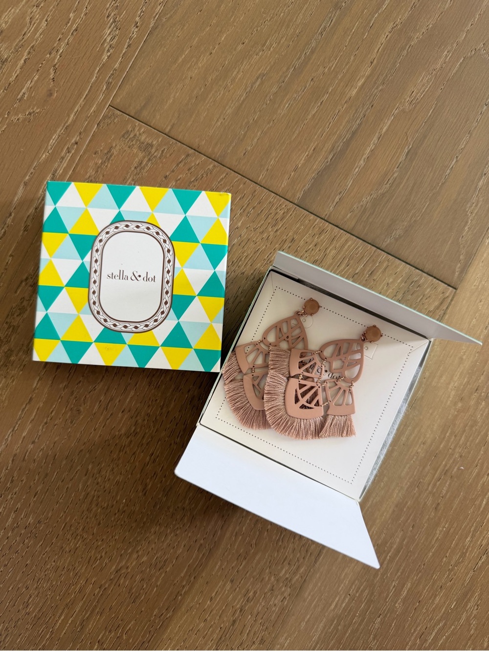 Stella & Dot Blush Laser-Cut Fringe Earrings